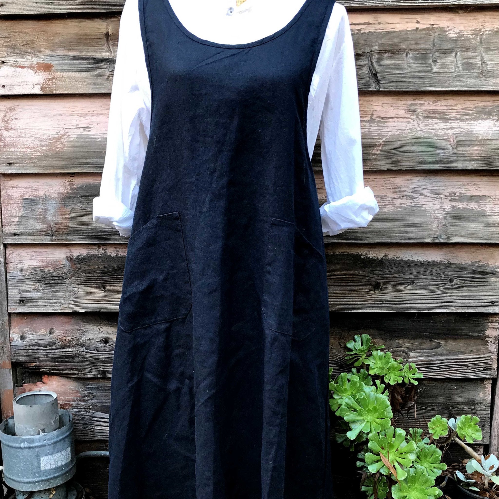 Linen Apron Dress : Ink Navy - Tribe Castlemaine