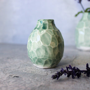 Little Faceted Green Vases - Tribe Castlemaine