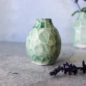 Little Faceted Green Vases - Tribe Castlemaine