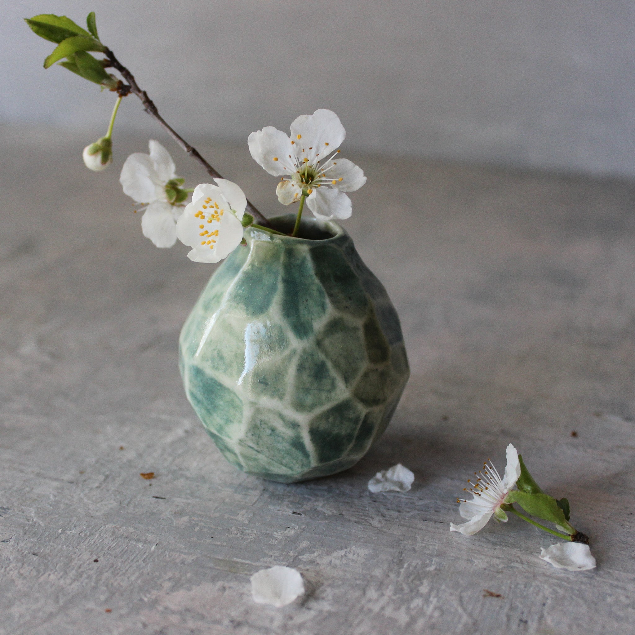 Little Faceted Green Vases - Tribe Castlemaine