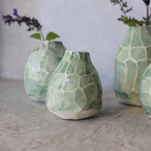 Little Faceted Green Vases - Tribe Castlemaine