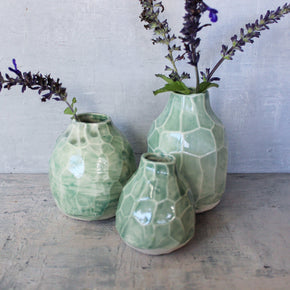 Little Faceted Green Vases - Tribe Castlemaine