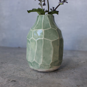 Little Faceted Green Vases - Tribe Castlemaine