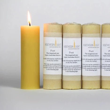 Organic Beeswax Poet Pillar Candles - Tribe Castlemaine