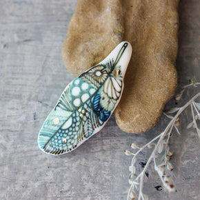 Porcelain Brooch Green Feather - Tribe Castlemaine