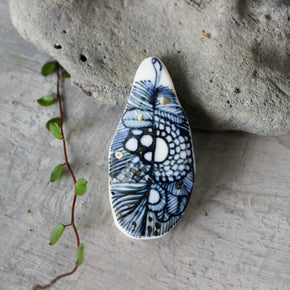 Porcelain Brooch Indigo Feather #1 - Tribe Castlemaine