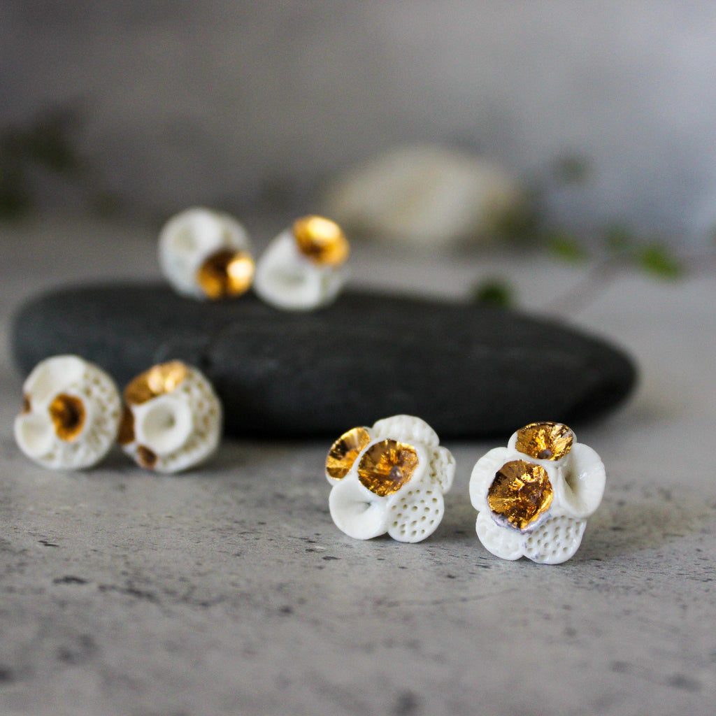 Porcelain Coral Studs White Gold - Tribe Castlemaine