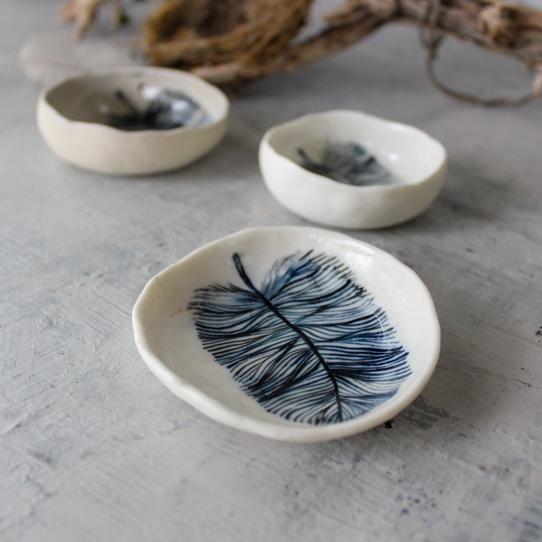 Porcelain Feather Trinket Dishes - Tribe Castlemaine