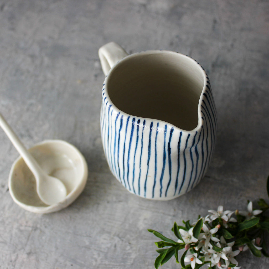 Porcelain Jug Blue Lines - Tribe Castlemaine