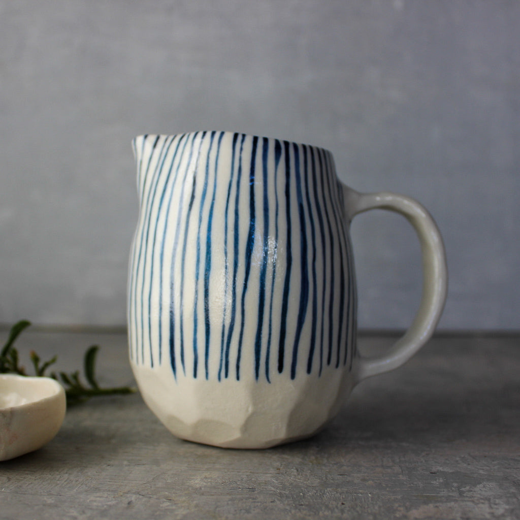 Porcelain Jug Blue Lines - Tribe Castlemaine