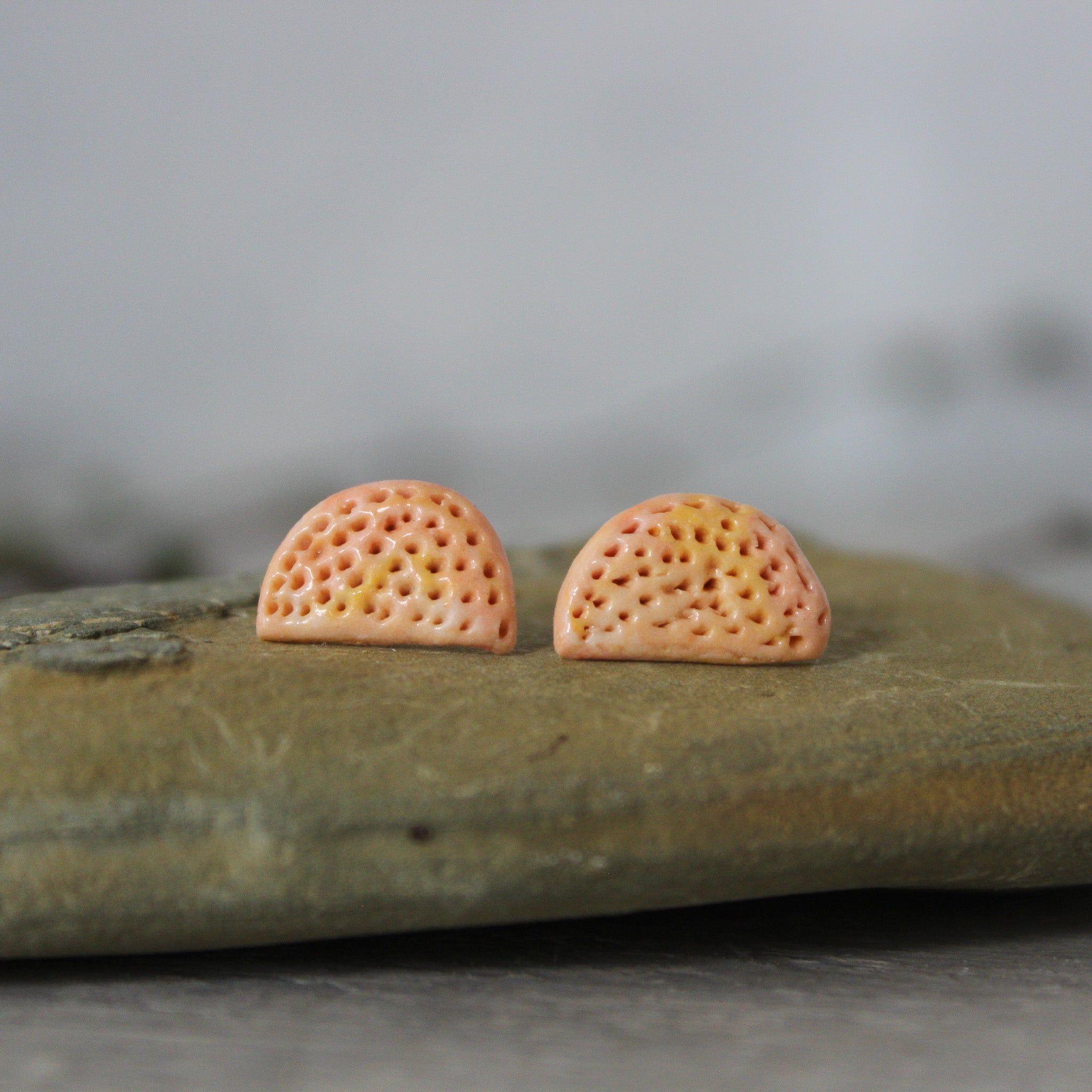 Porcelain Studs Coral Half Moon - Tribe Castlemaine