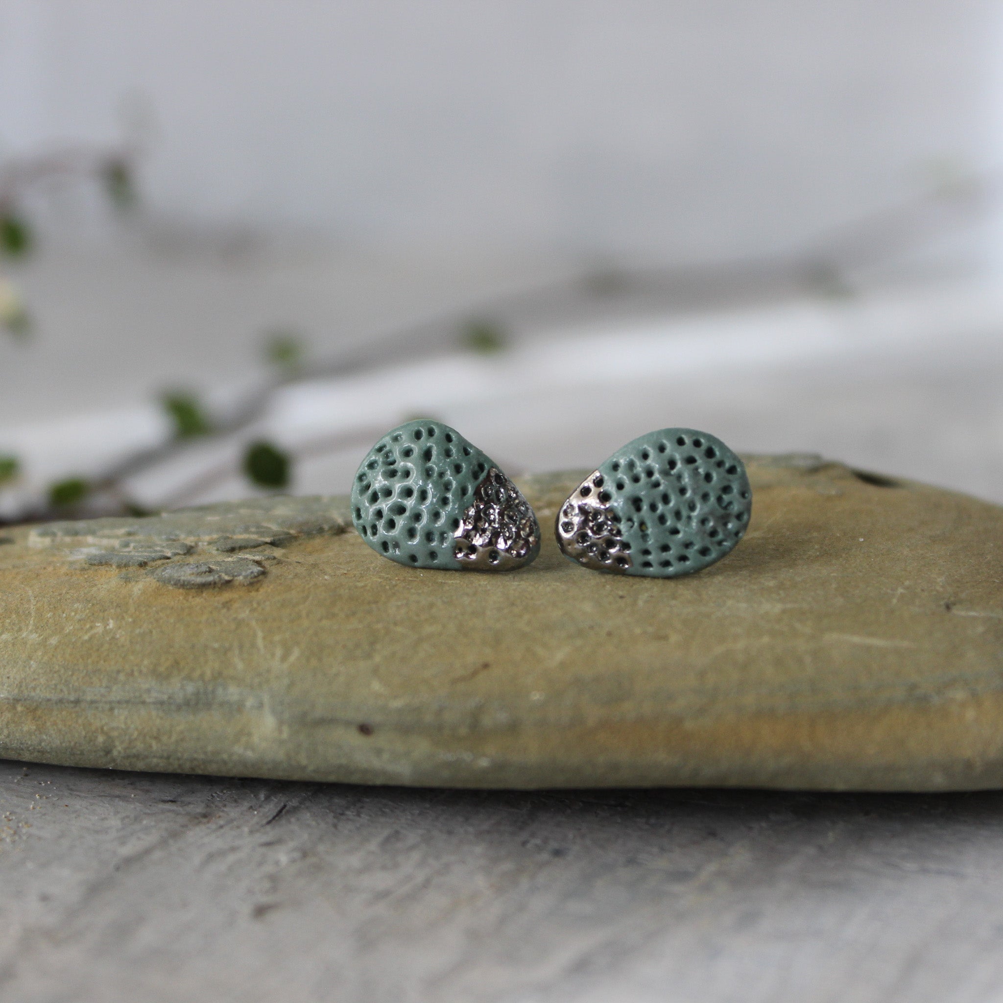 Porcelain Studs Green Teardrops - Tribe Castlemaine