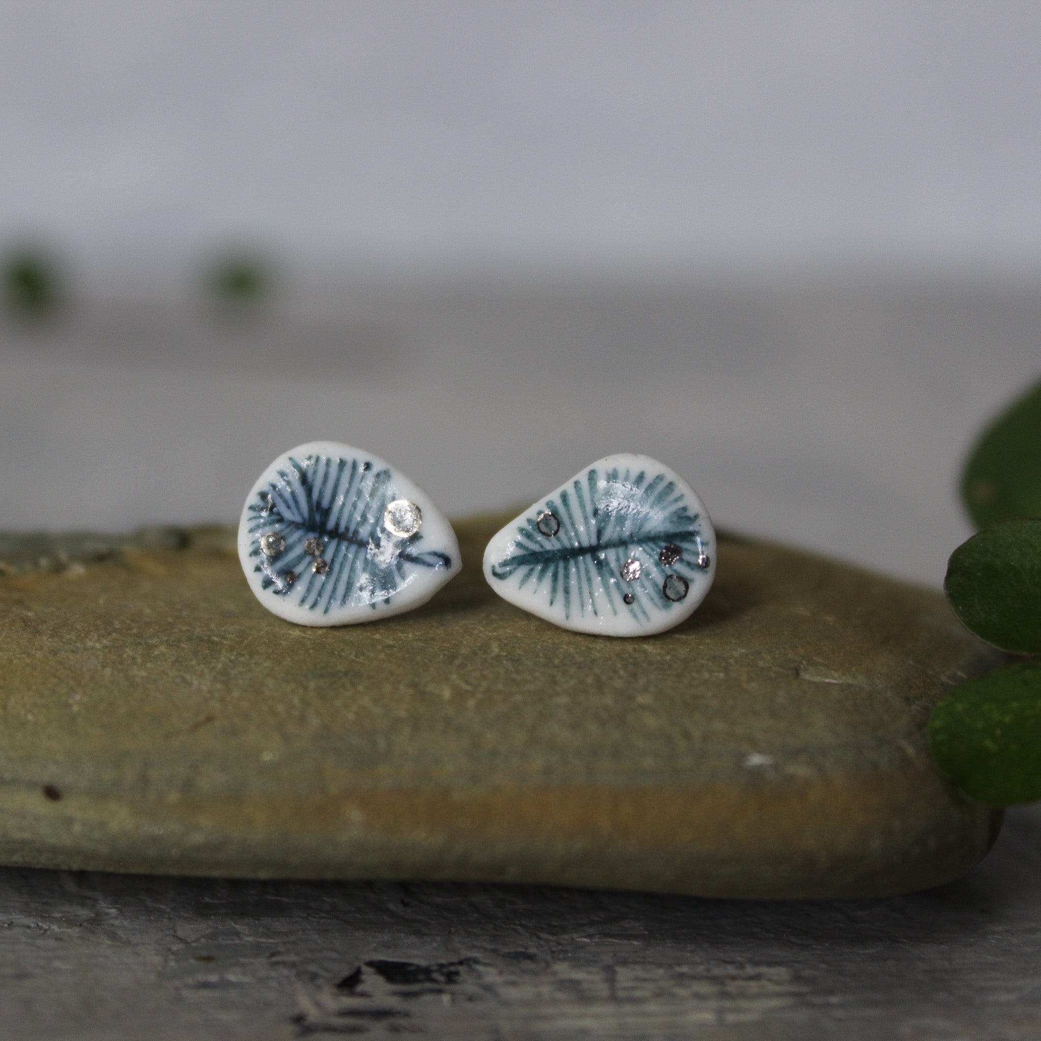 Porcelain Studs Indigo Feather - Tribe Castlemaine