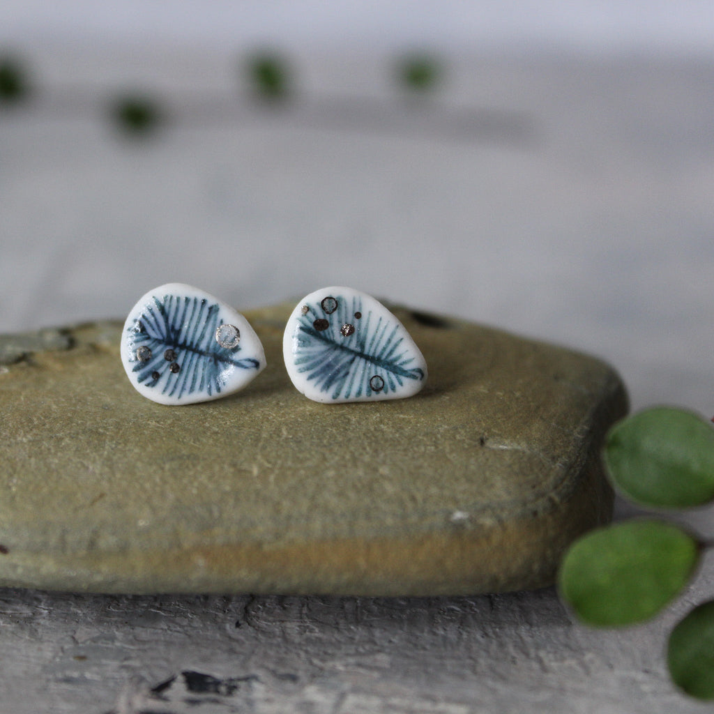 Porcelain Studs Indigo Feather - Tribe Castlemaine