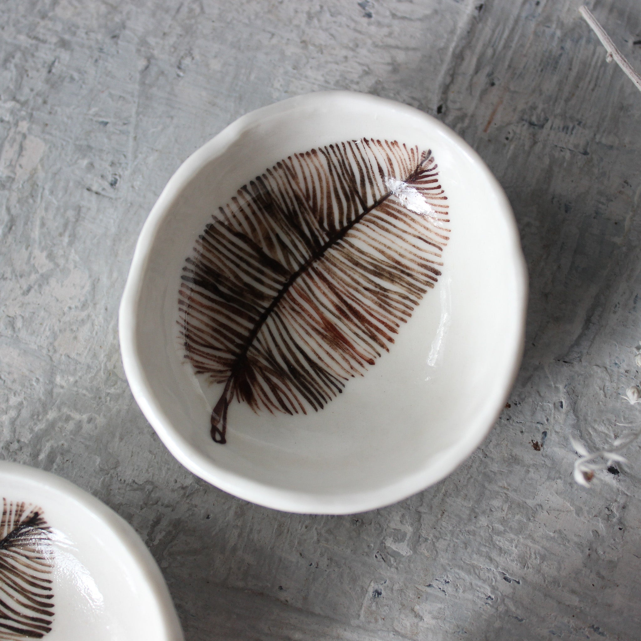 Porcelain Trinket Dishes Sepia Feather - Tribe Castlemaine