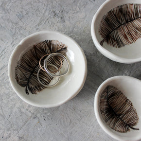 Porcelain Trinket Dishes Sepia Feather - Tribe Castlemaine