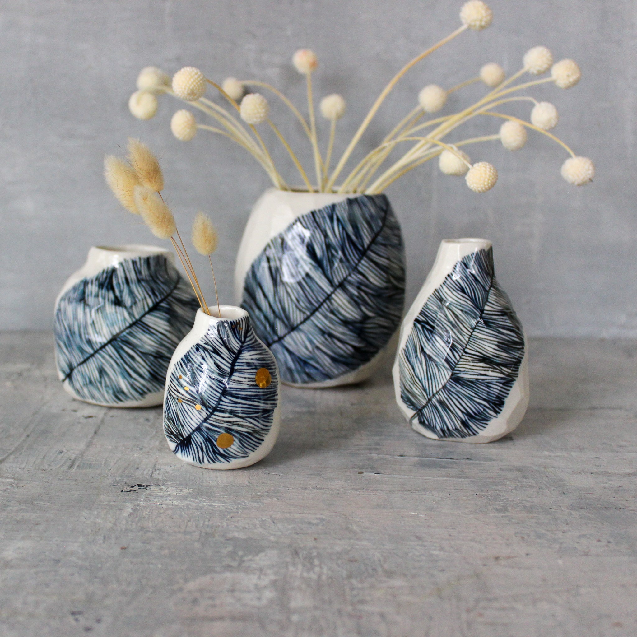 Porcelain Vases Blue Feather - Tribe Castlemaine