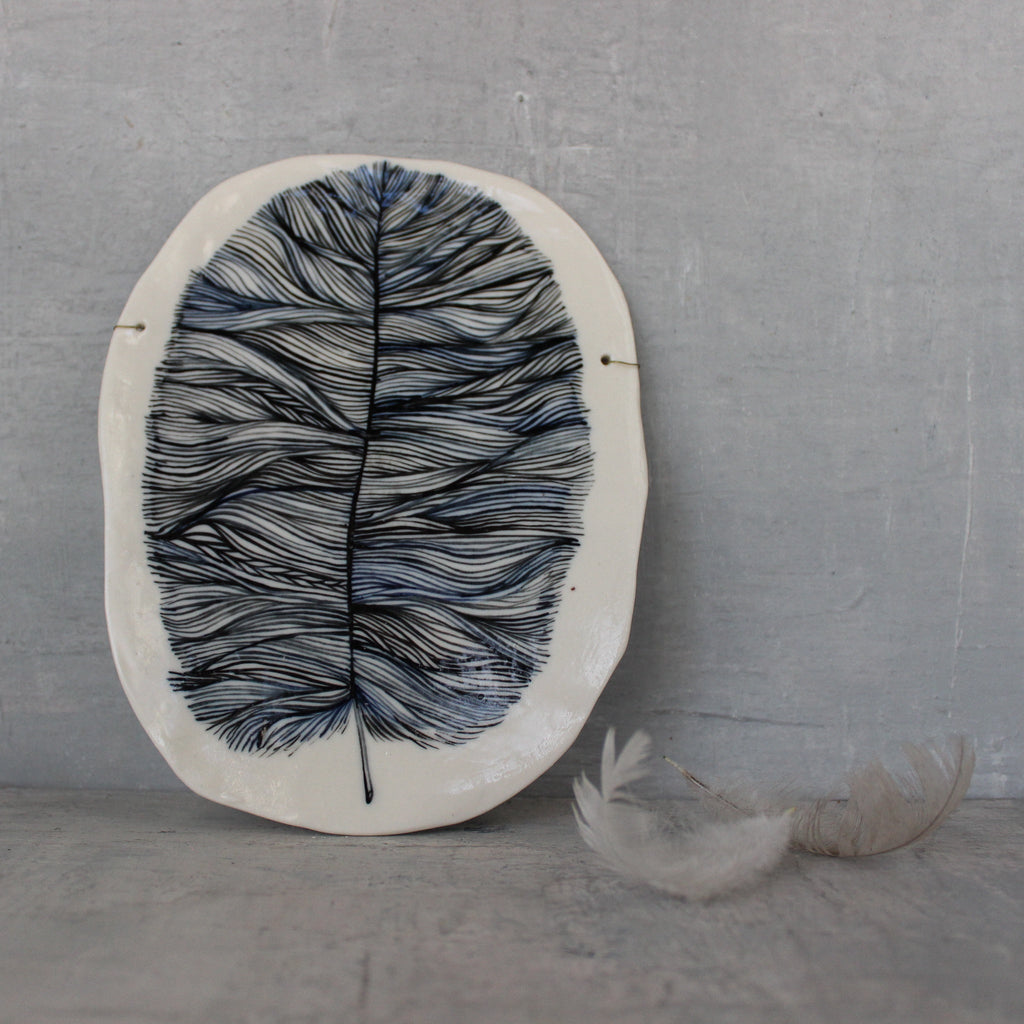 Porcelain Wall Plate : Blue Feather - Tribe Castlemaine
