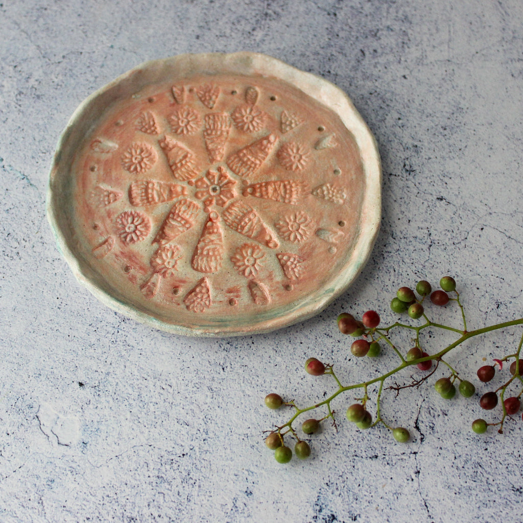 Round Lace Ceramic Plate Red - Tribe Castlemaine