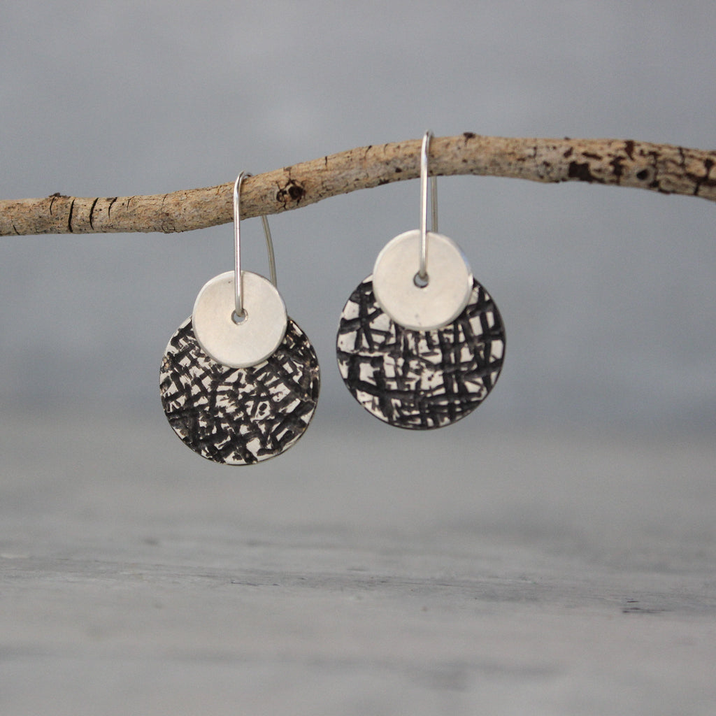Silver Double Disc Reversible Earrings Long Hook - Tribe Castlemaine