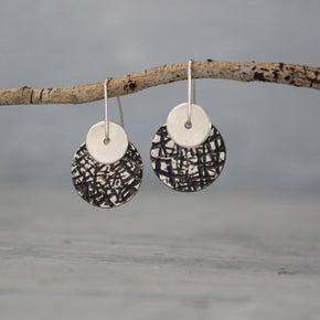 Silver Double Disc Reversible Earrings Long Hook - Tribe Castlemaine
