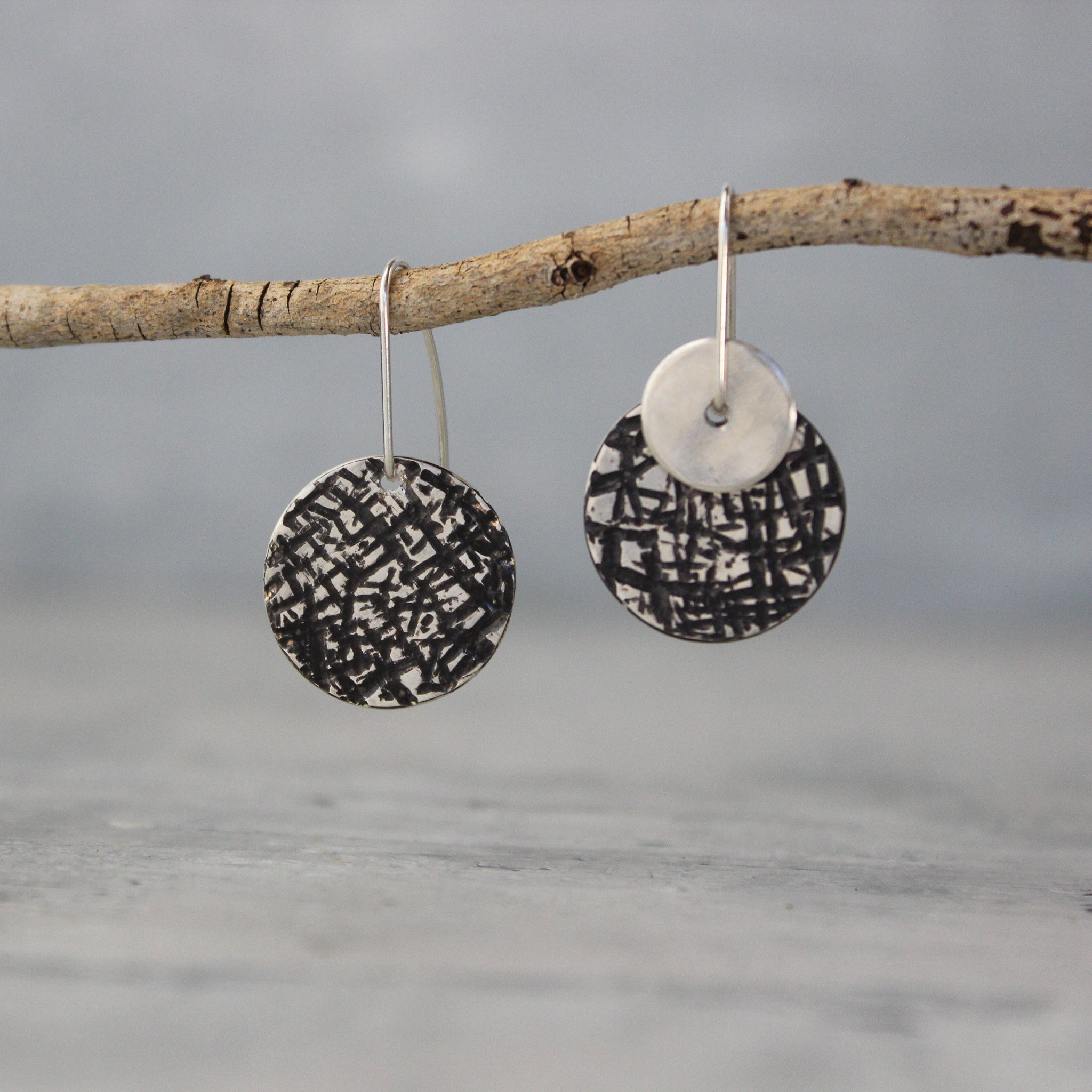 Silver Double Disc Reversible Earrings Long Hook - Tribe Castlemaine