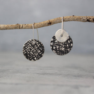 Silver Double Disc Reversible Earrings Long Hook - Tribe Castlemaine
