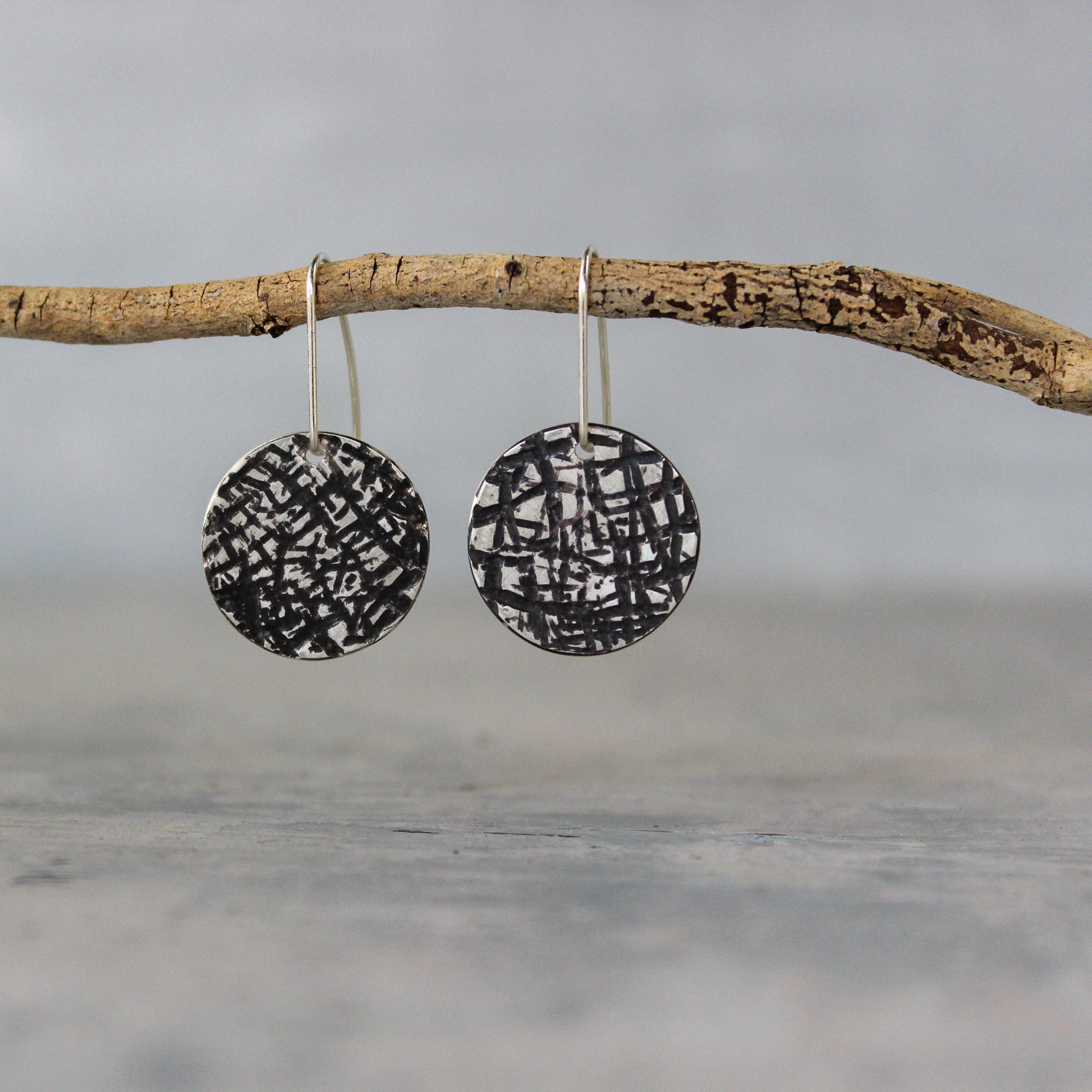 Silver Double Disc Reversible Earrings Long Hook - Tribe Castlemaine