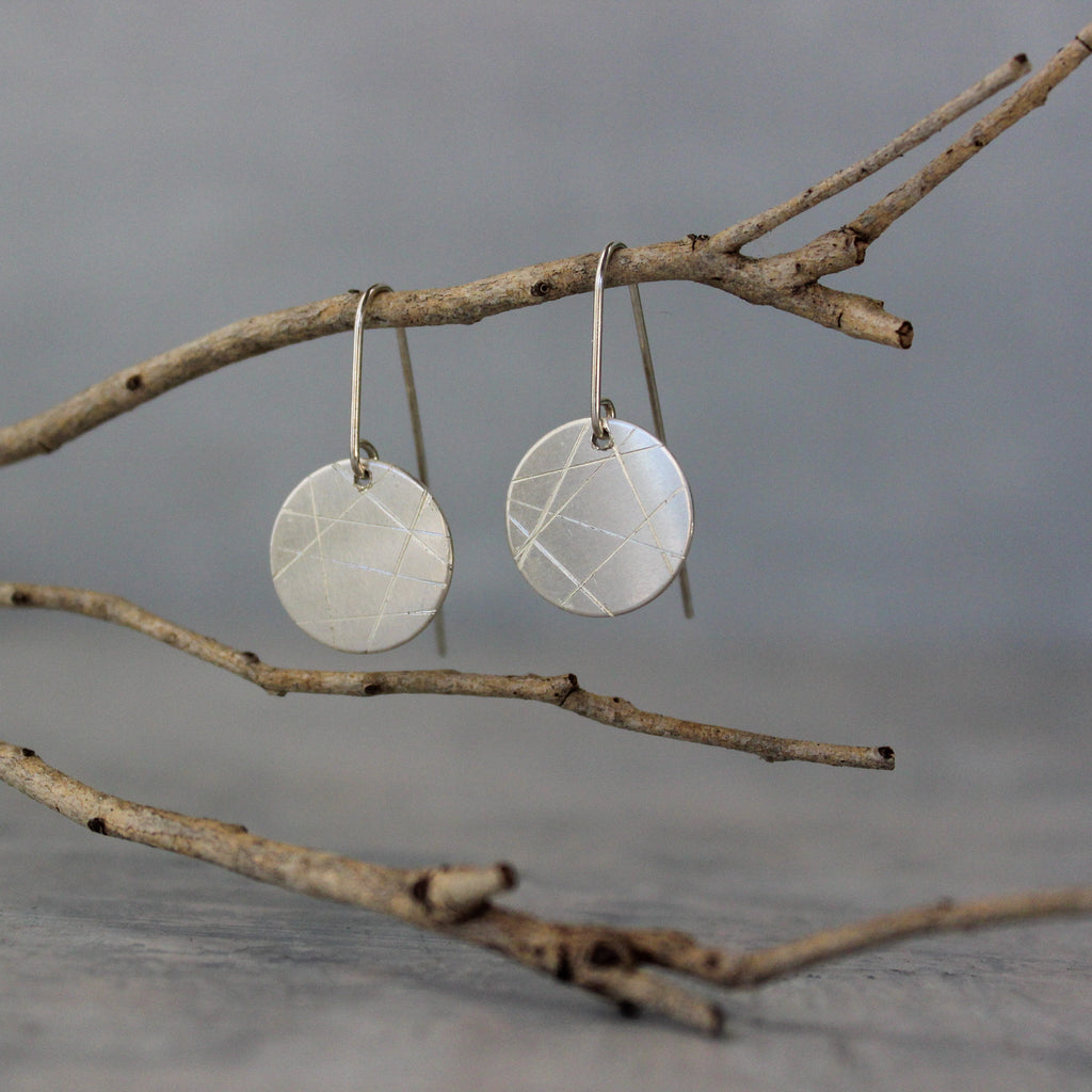 Silver Etched Earrings Geometric - Tribe Castlemaine
