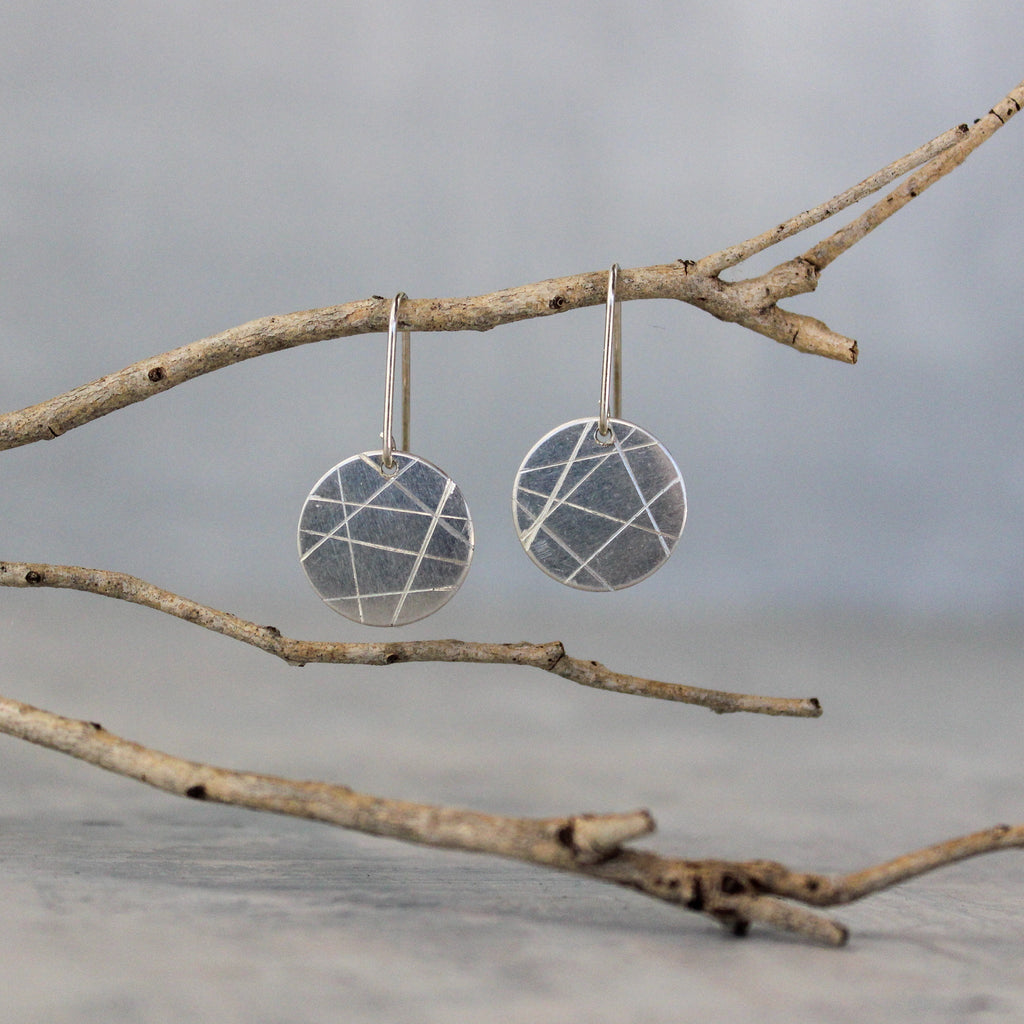 Silver Etched Earrings Geometric - Tribe Castlemaine