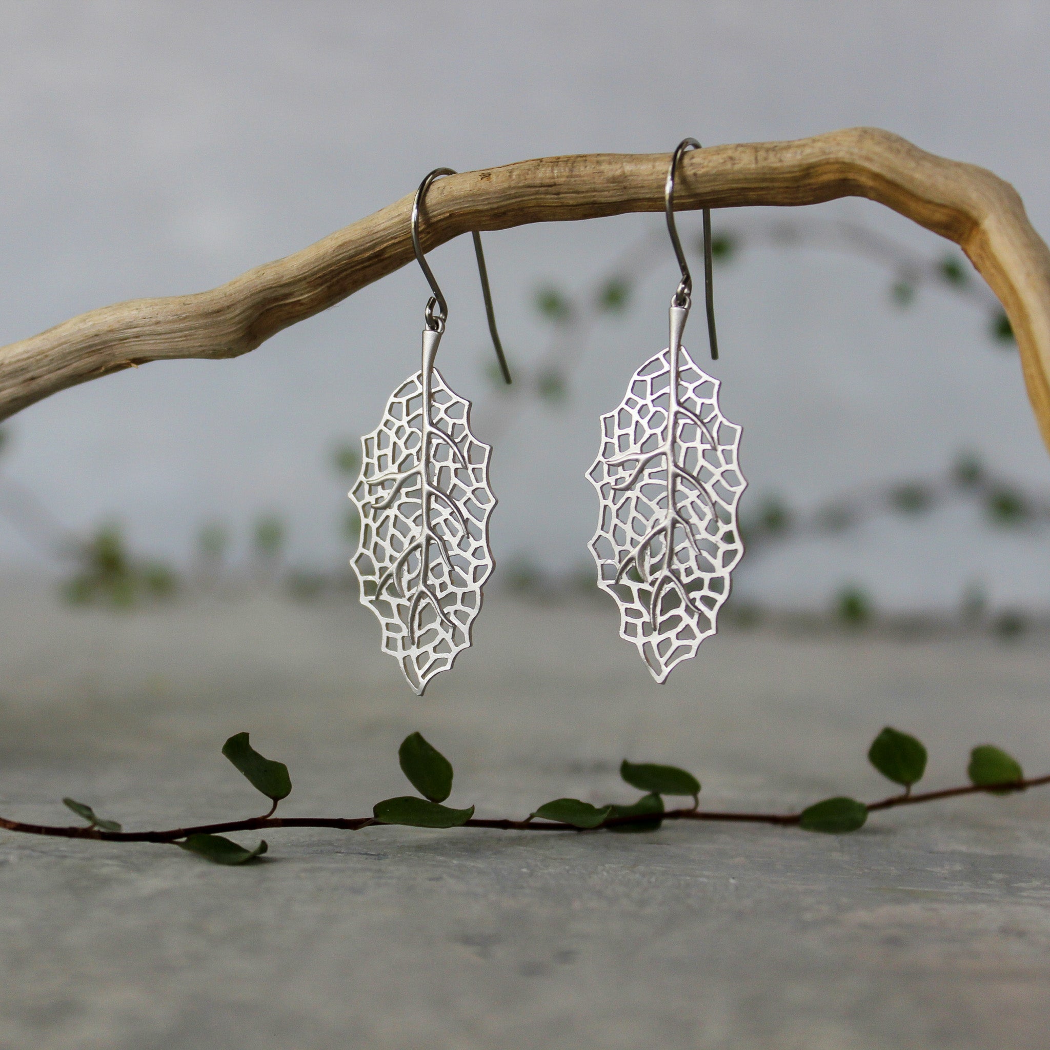 Silver Filigree Leaf Earrings - Tribe Castlemaine