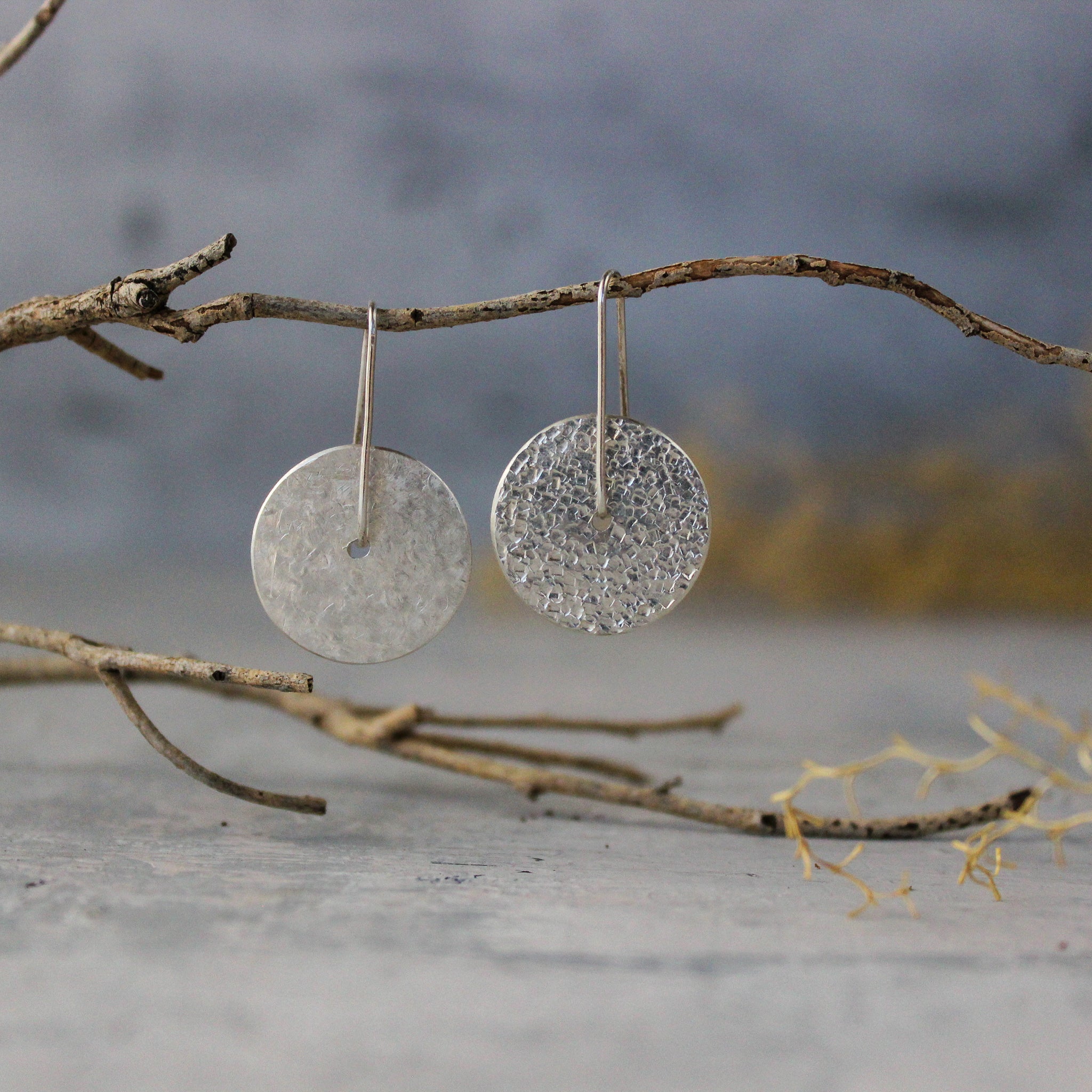 Silver Textured Earrings Reversible - Tribe Castlemaine