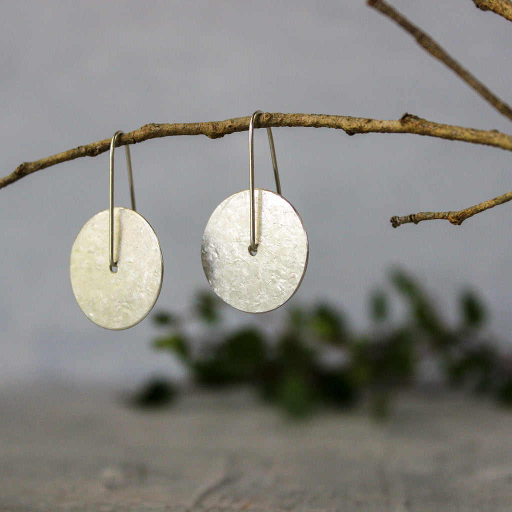 Silver Textured Oxidised Hook Earrings Reversible - Tribe Castlemaine