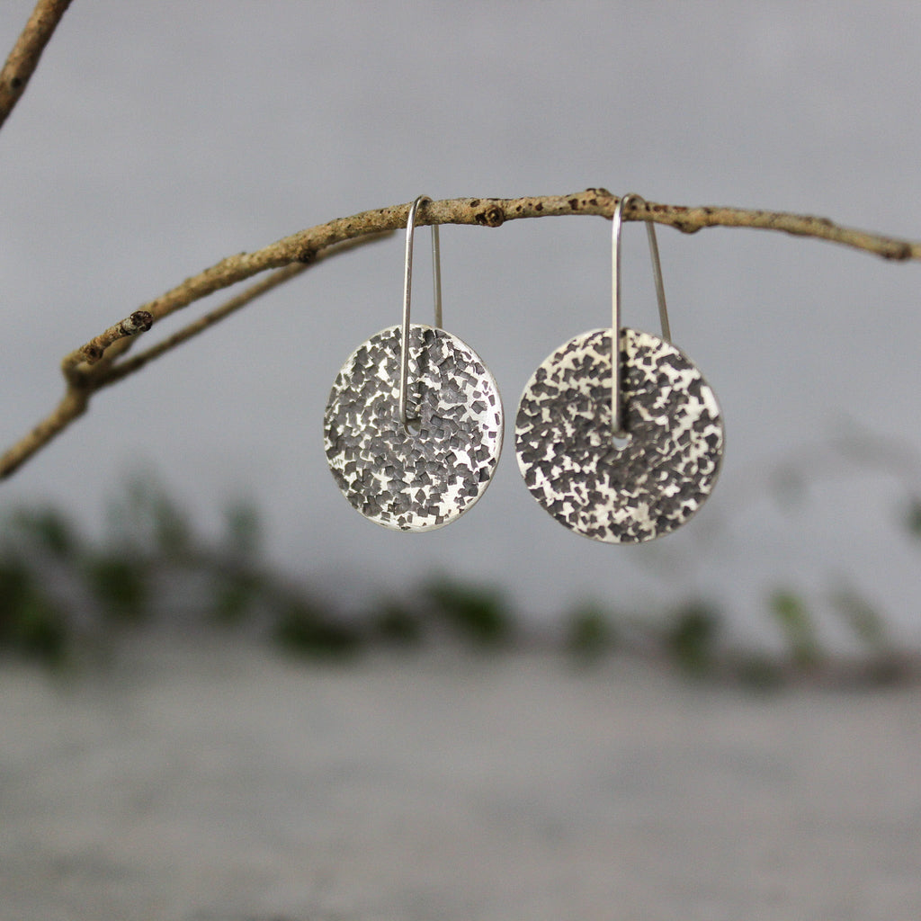 Silver Textured Oxidised Hook Earrings Reversible - Tribe Castlemaine