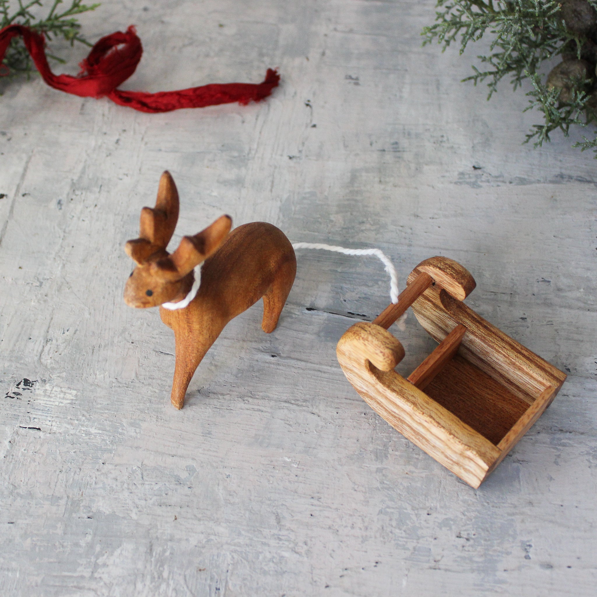 Wooden Reindeer and Sleigh - Tribe Castlemaine